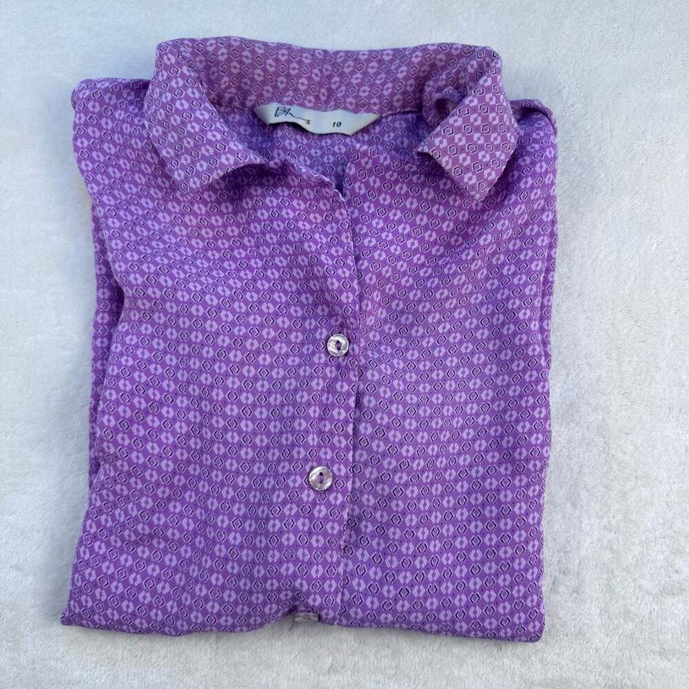 BHS Women's Purple Geometric Print Short Sleeve Button Down Shirt Size 10 - Picture 2 of 5